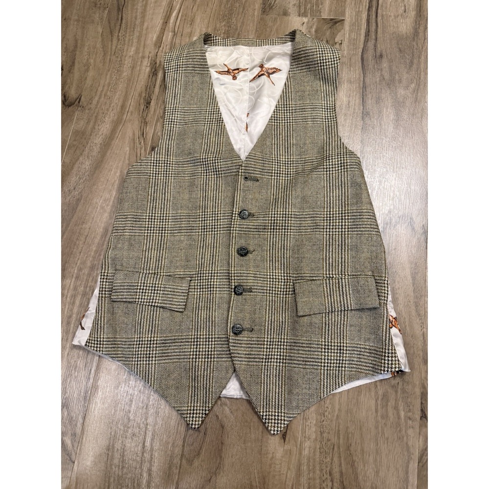 Unbranded Custom Made Button Front Waist Coat Vest Pheasant Medium Plaid